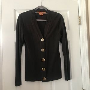 Tory Burch size Small Brown merino wool cardigan with gold signature buttons